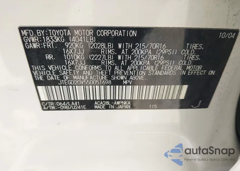 2005 Toyota Rav4 из США, поврежденный, VIN JTEGD20V550051698